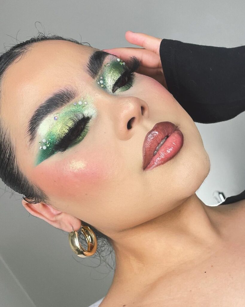 emerald green glittery makeup