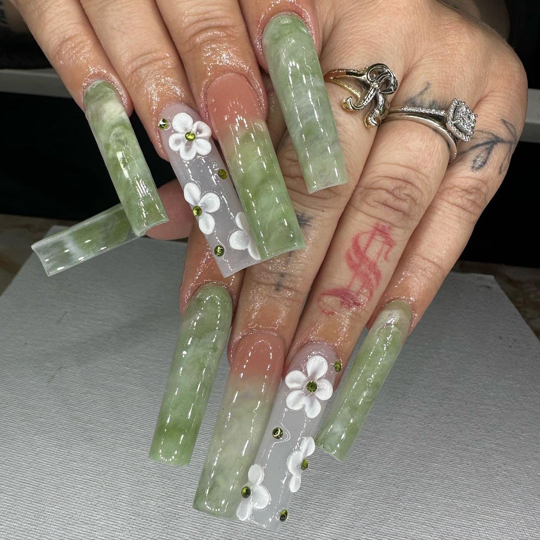 floral jade nails design