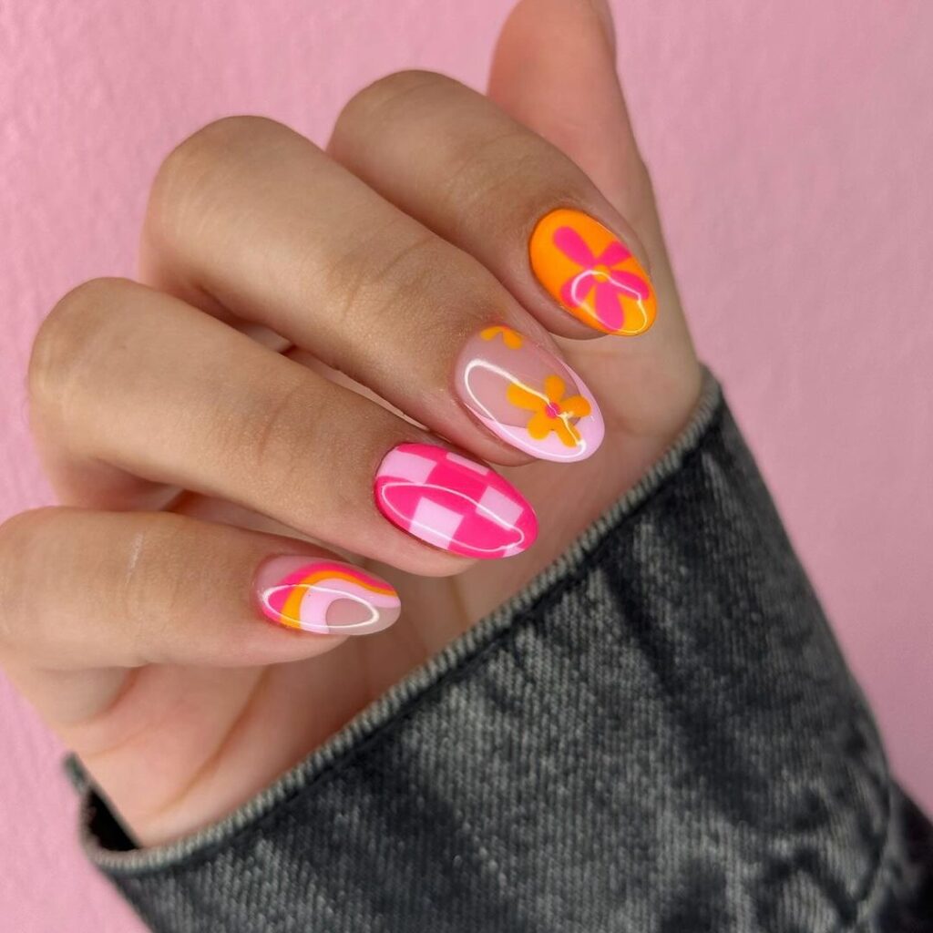 flowery colorful nails