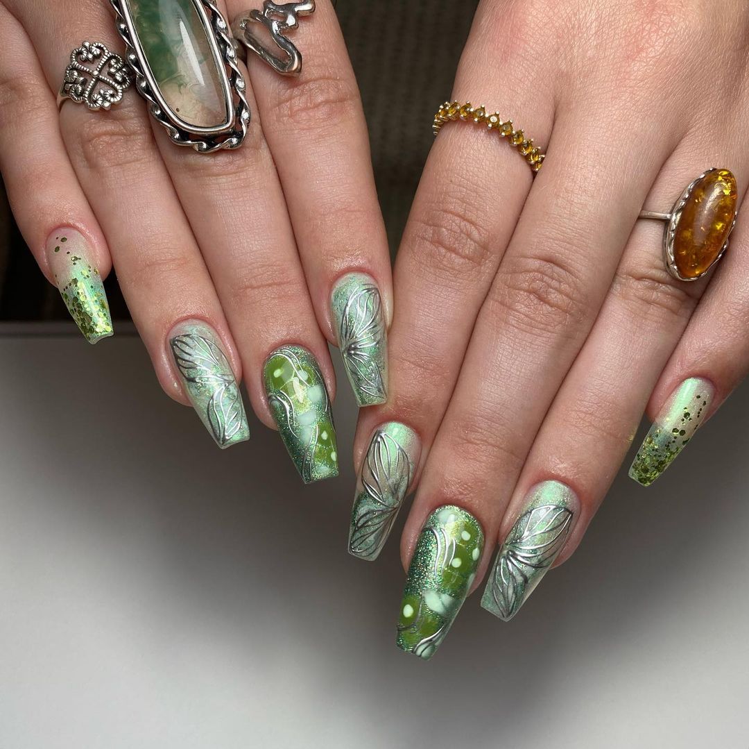 green fairy nail art