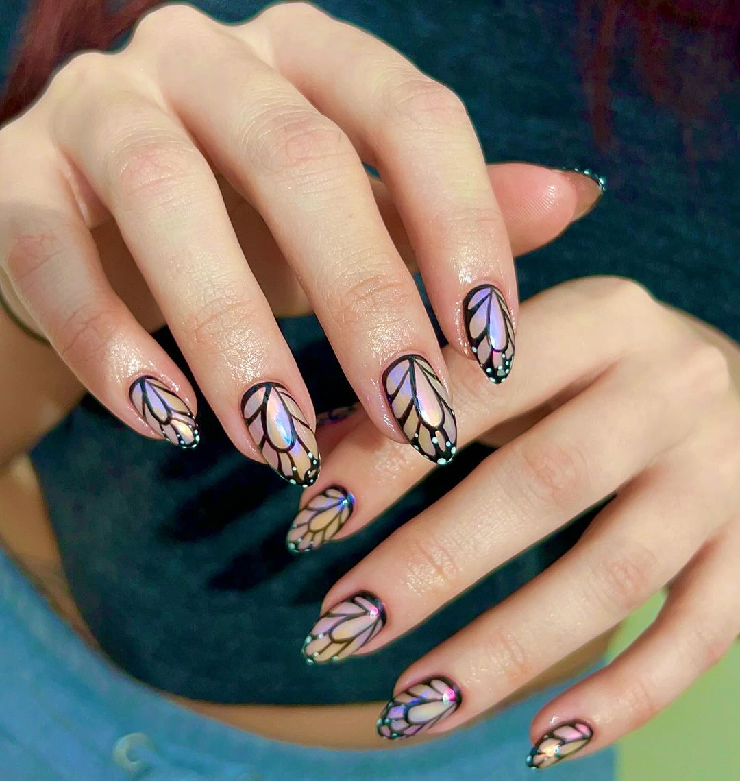 holographic butterfly wing nails