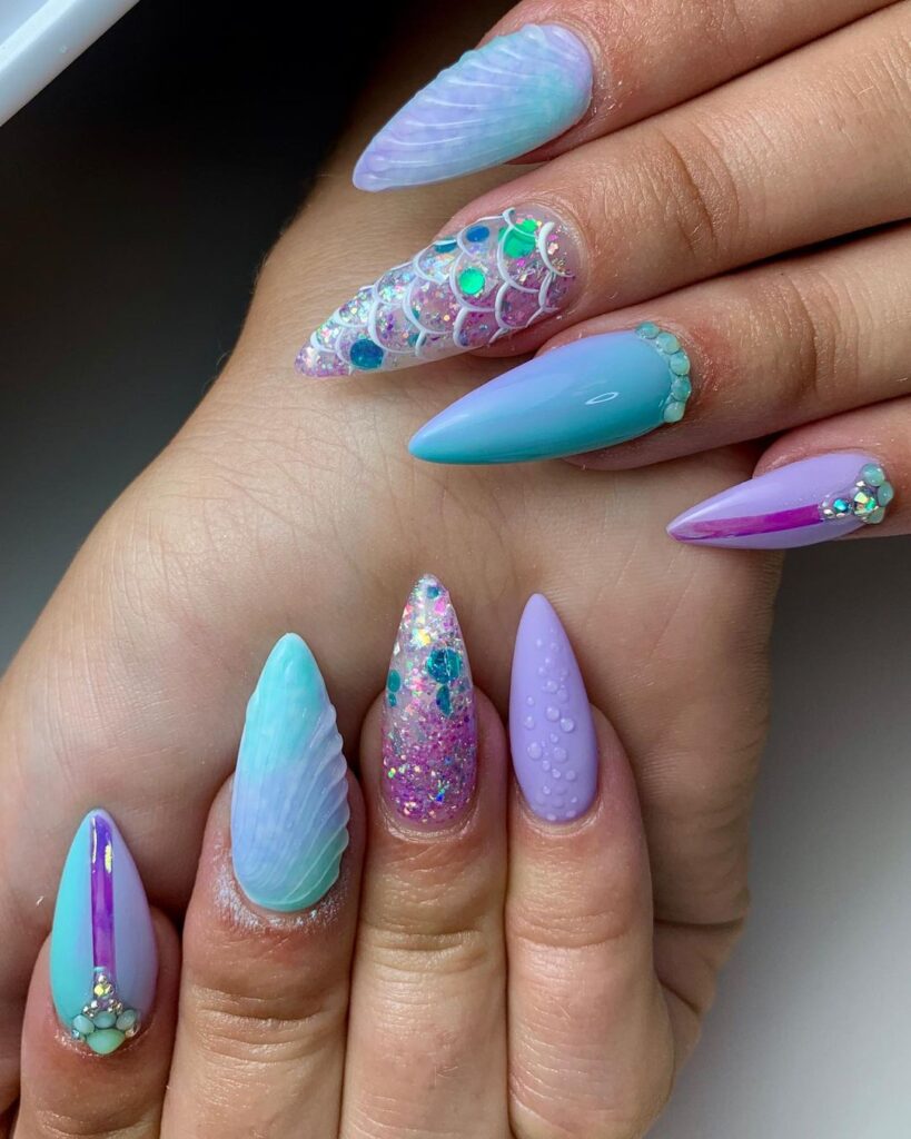 nail art sirène lilas