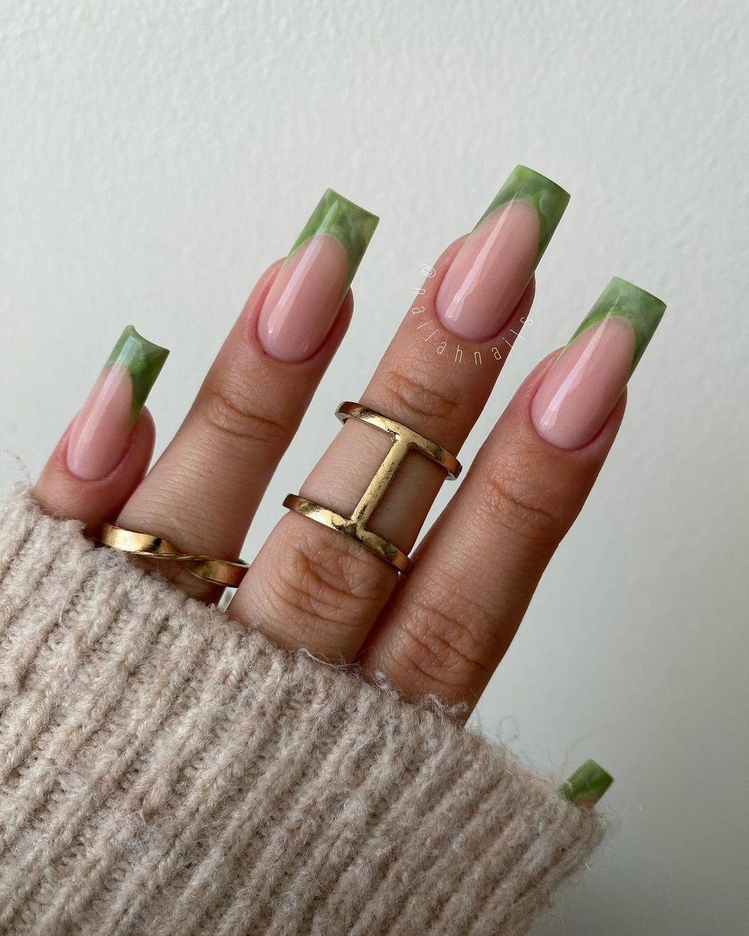 medium tapered square french jade nails design