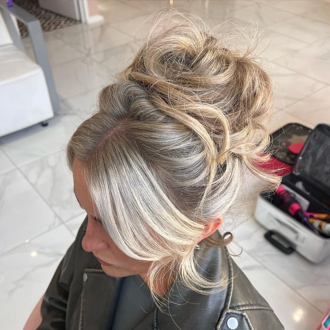 messy updo with bangs