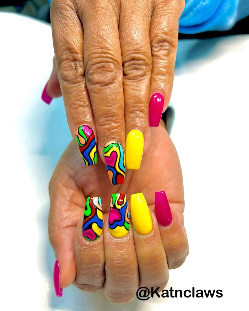 multicolored june nails