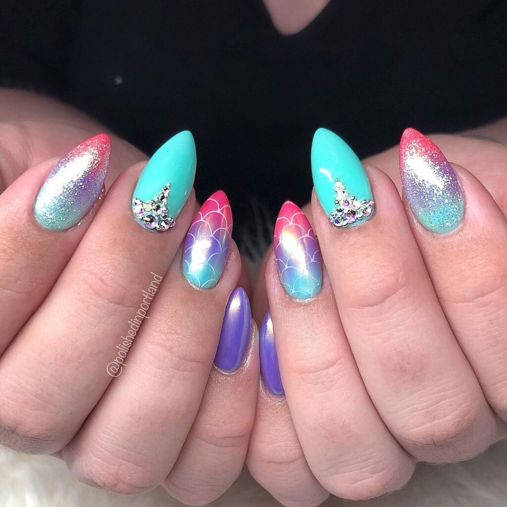 multicolored mermaid nail art