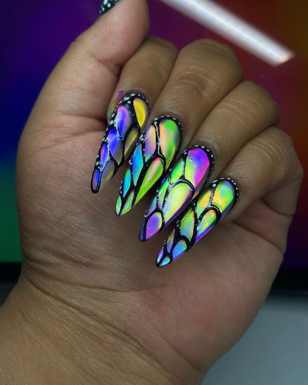 neon chrome butterfly wing nails