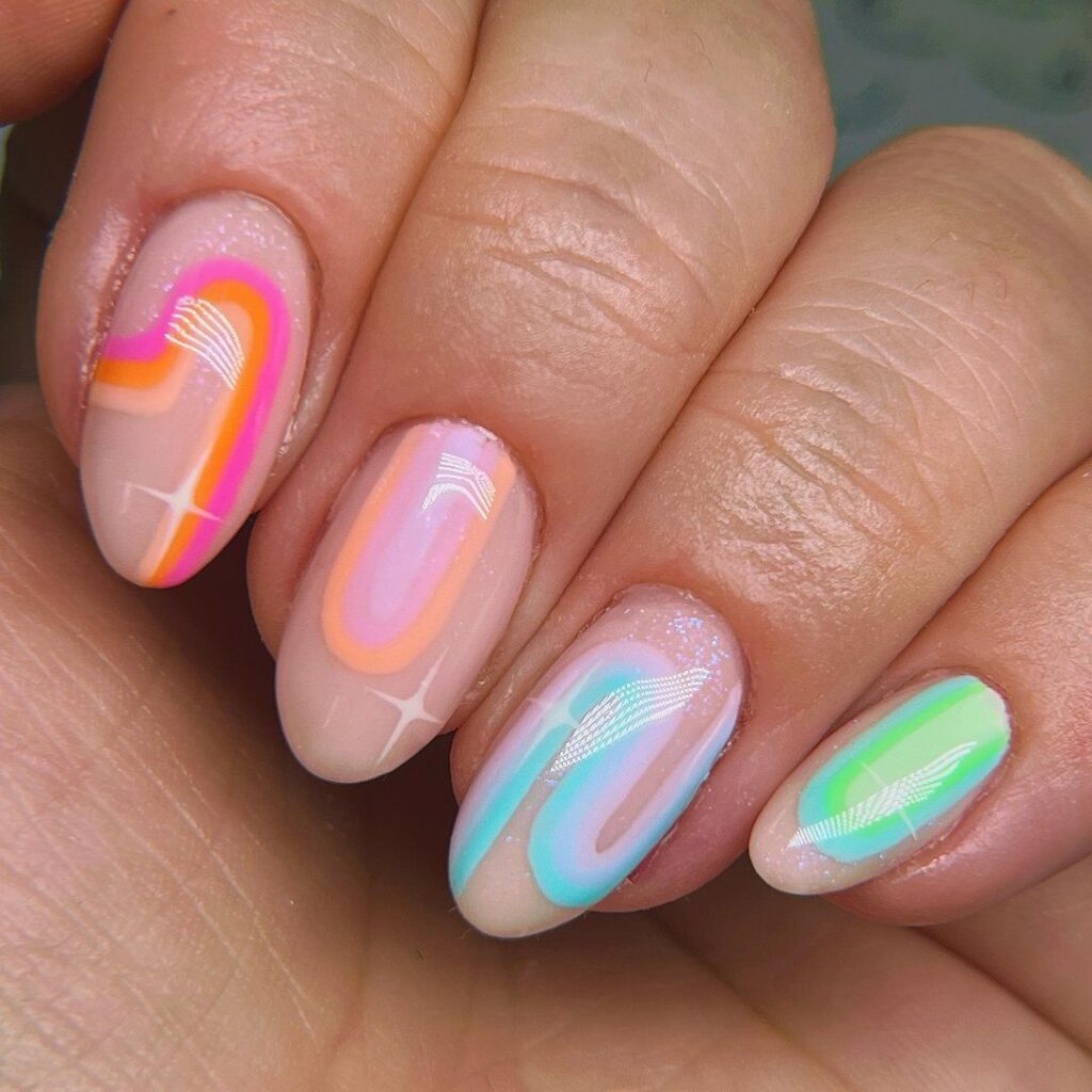 pastel swirls on june nails