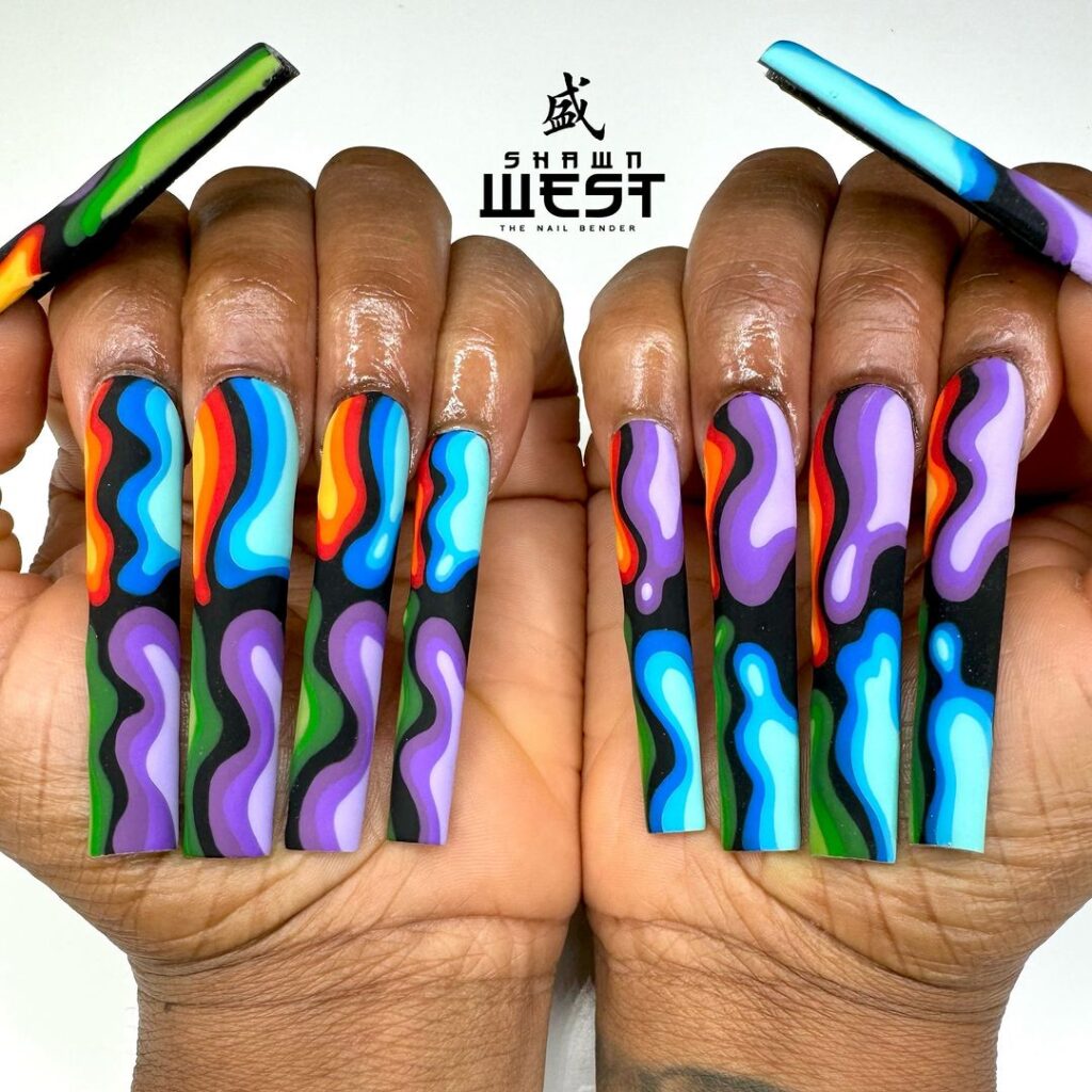 rainbow lava nails