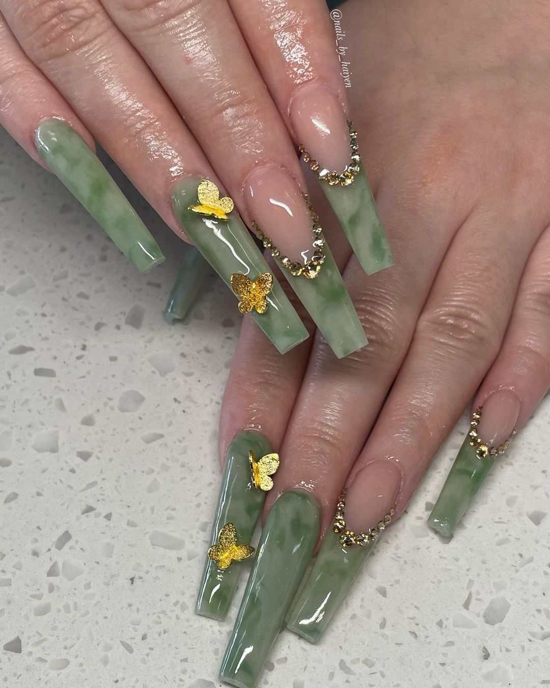 rhinestone jade nails design