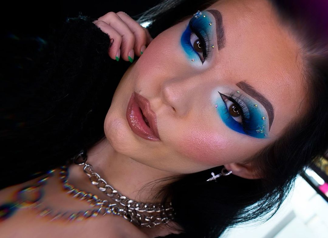 royal blue prom makeup with gems