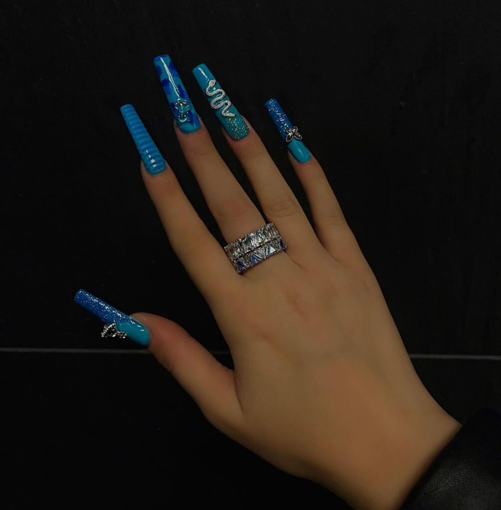 shades of blue extra baddie nails