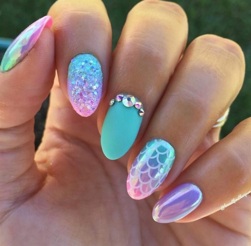 short almond mermaid nails