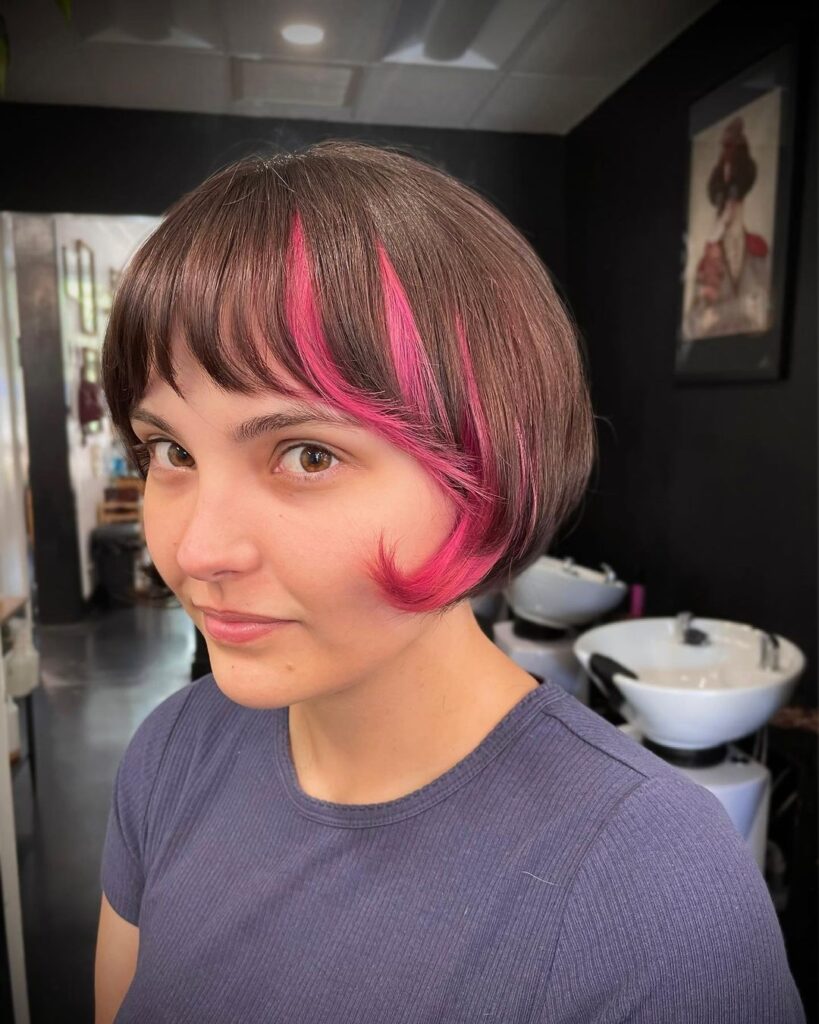 short french bob with pop of pink