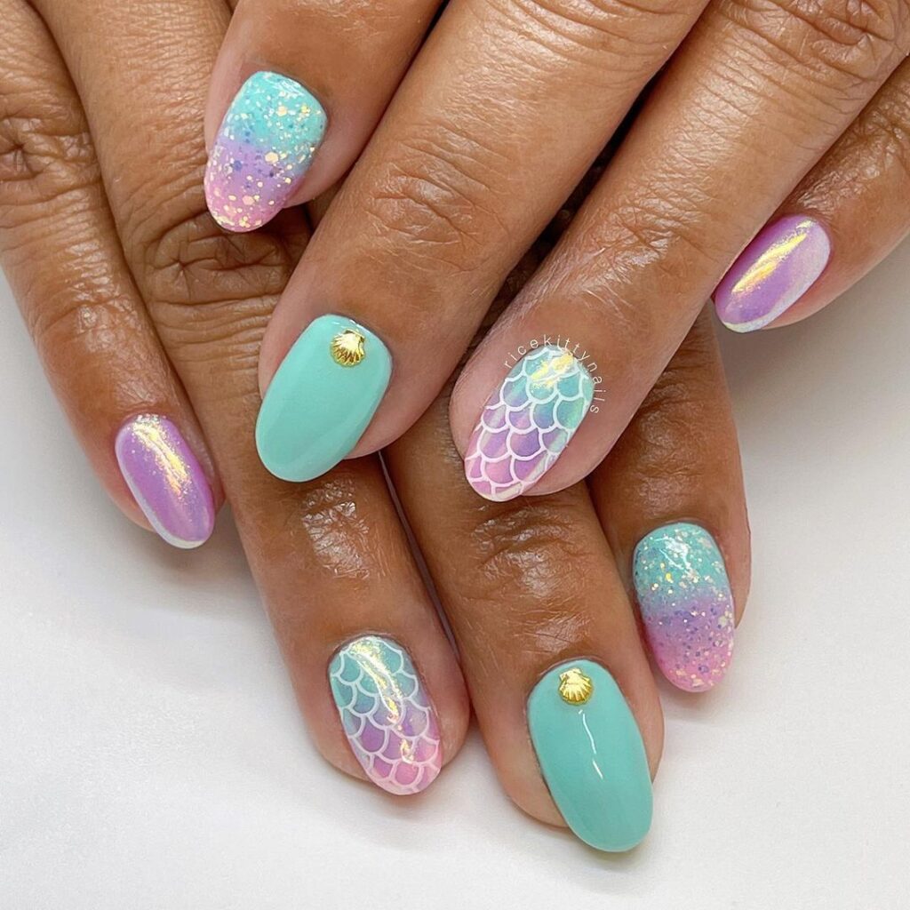 unhas curtas princesa sereia