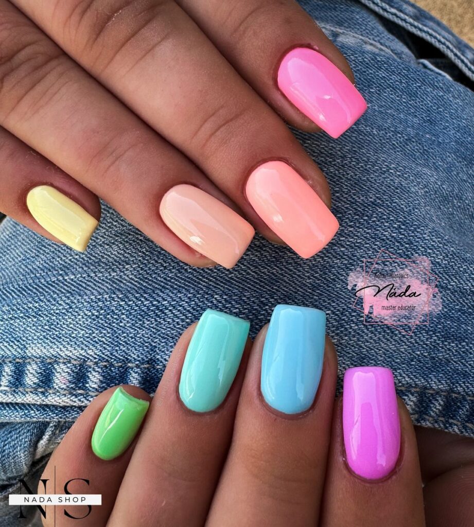 short square colorful nails