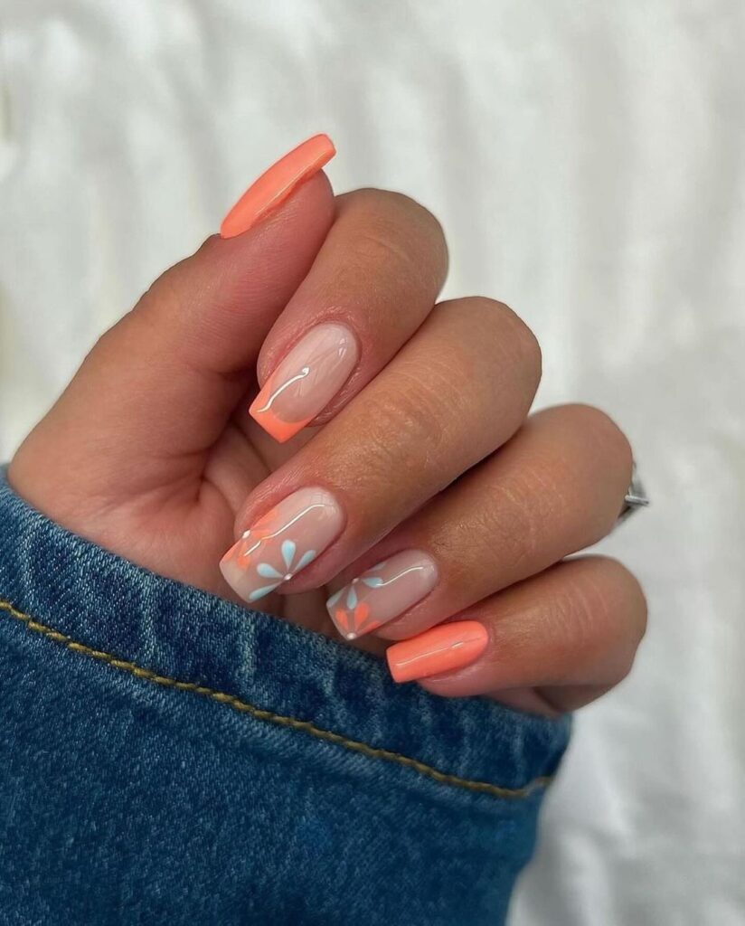 unhas de verão cor de laranja simples