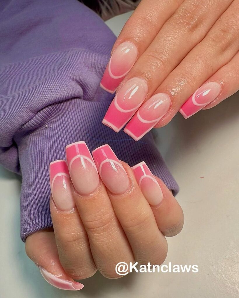 square pastel pink french june manicure