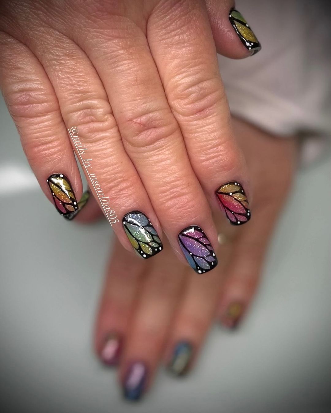 stained glass butterfly wing nails