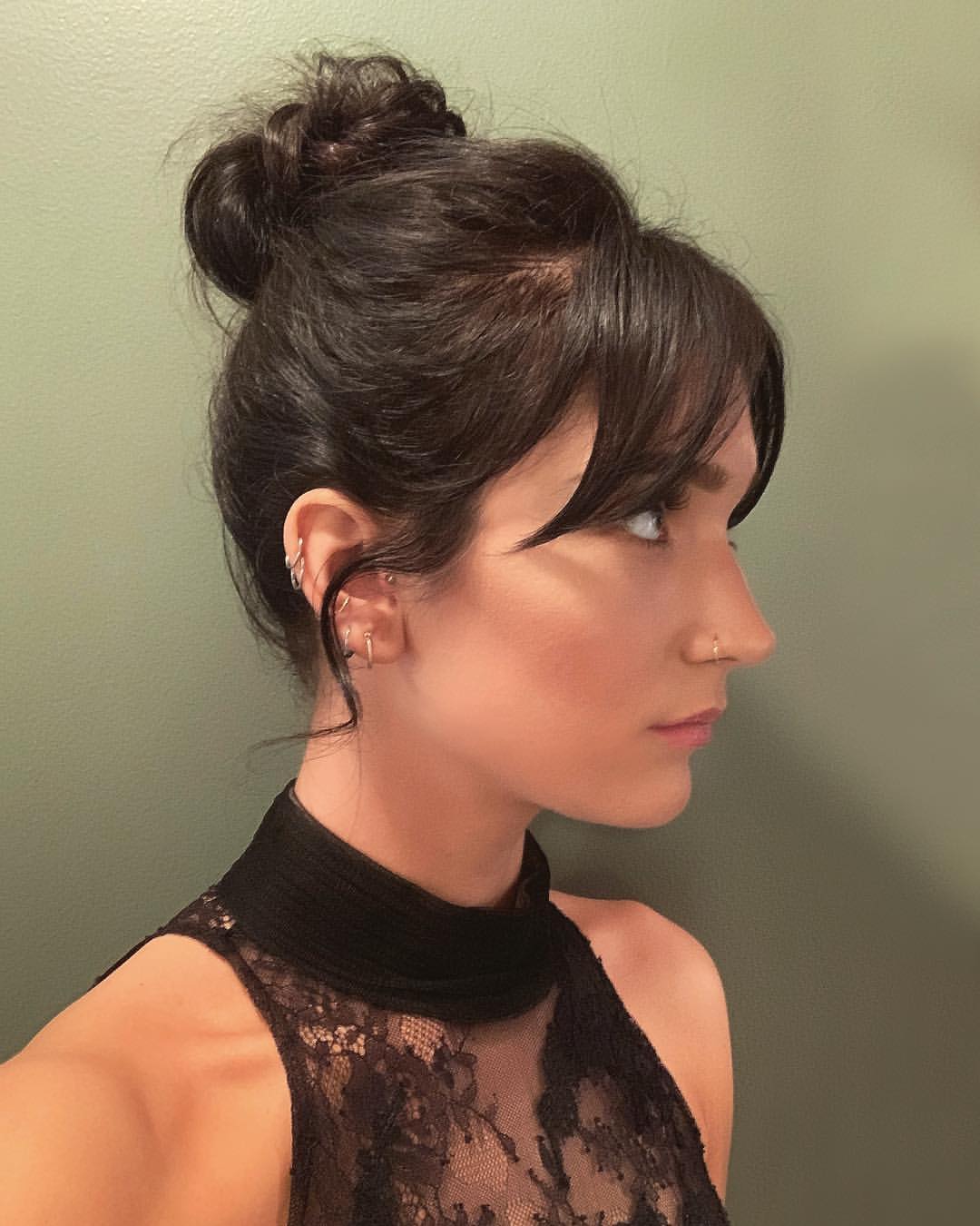 top knot with curtain bangs