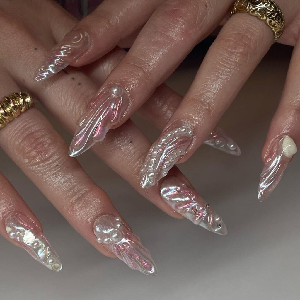 transparent mermaid nail art