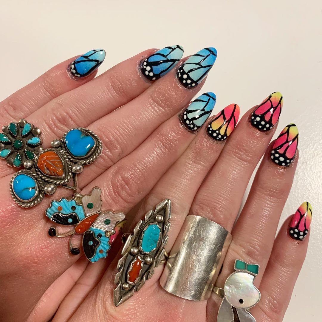 tropical ombre butterfly wing nails