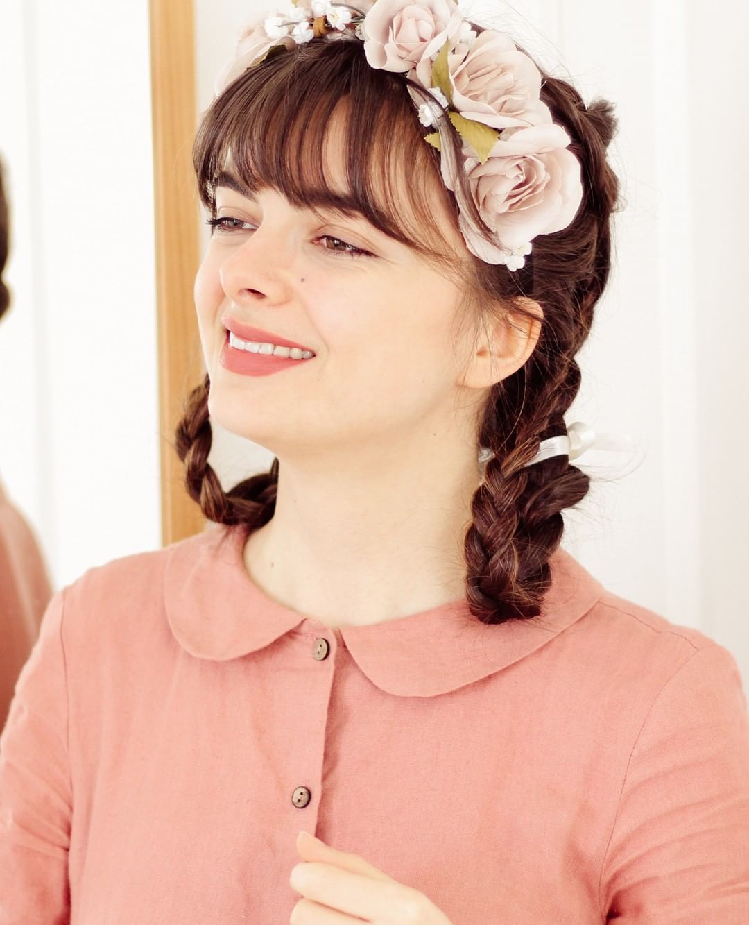 vintage braided pigtails with bangs