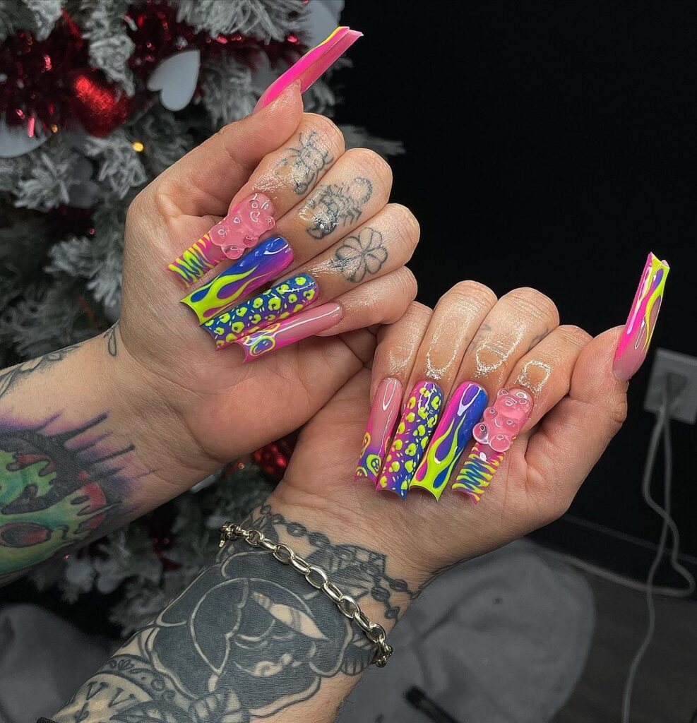 xl baddie colorful nails