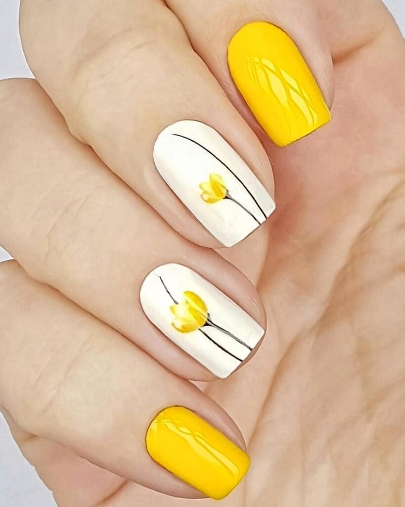 yellow tulips nail art