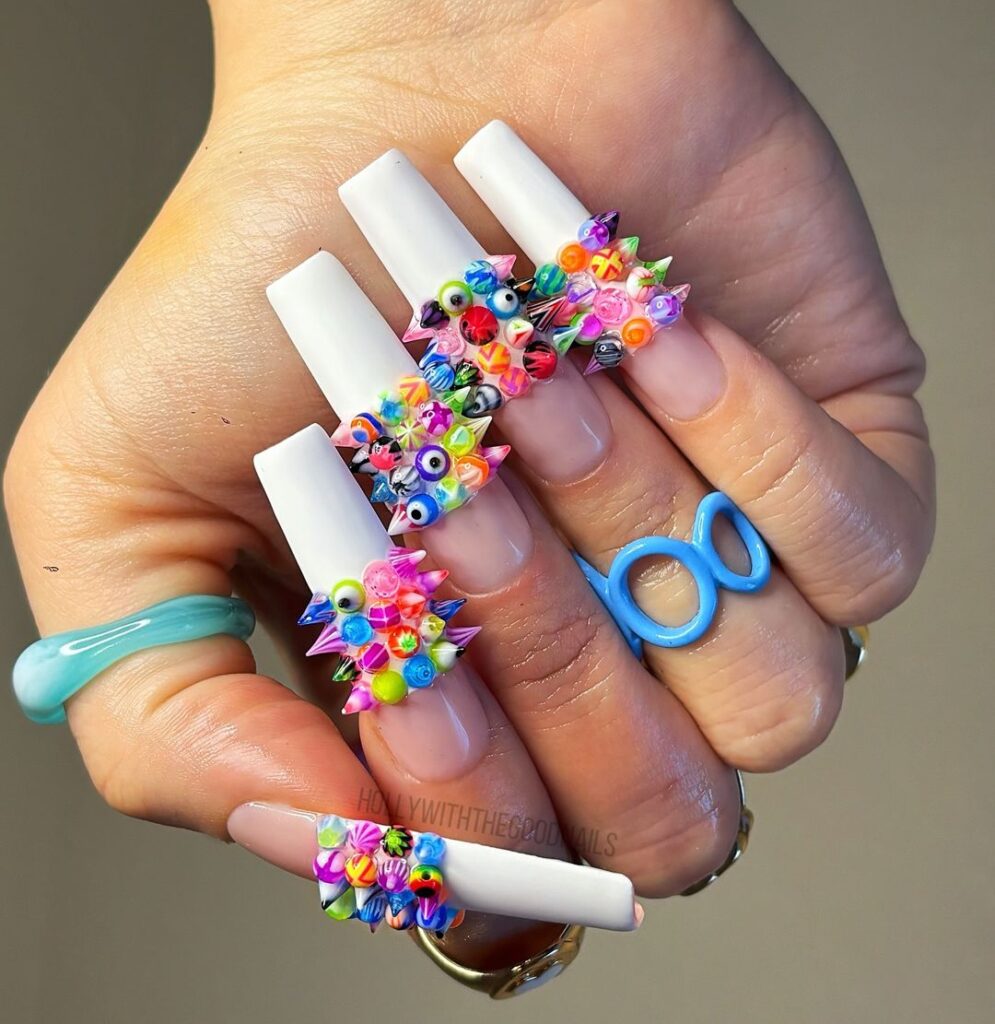 3d colorful 90s french nails