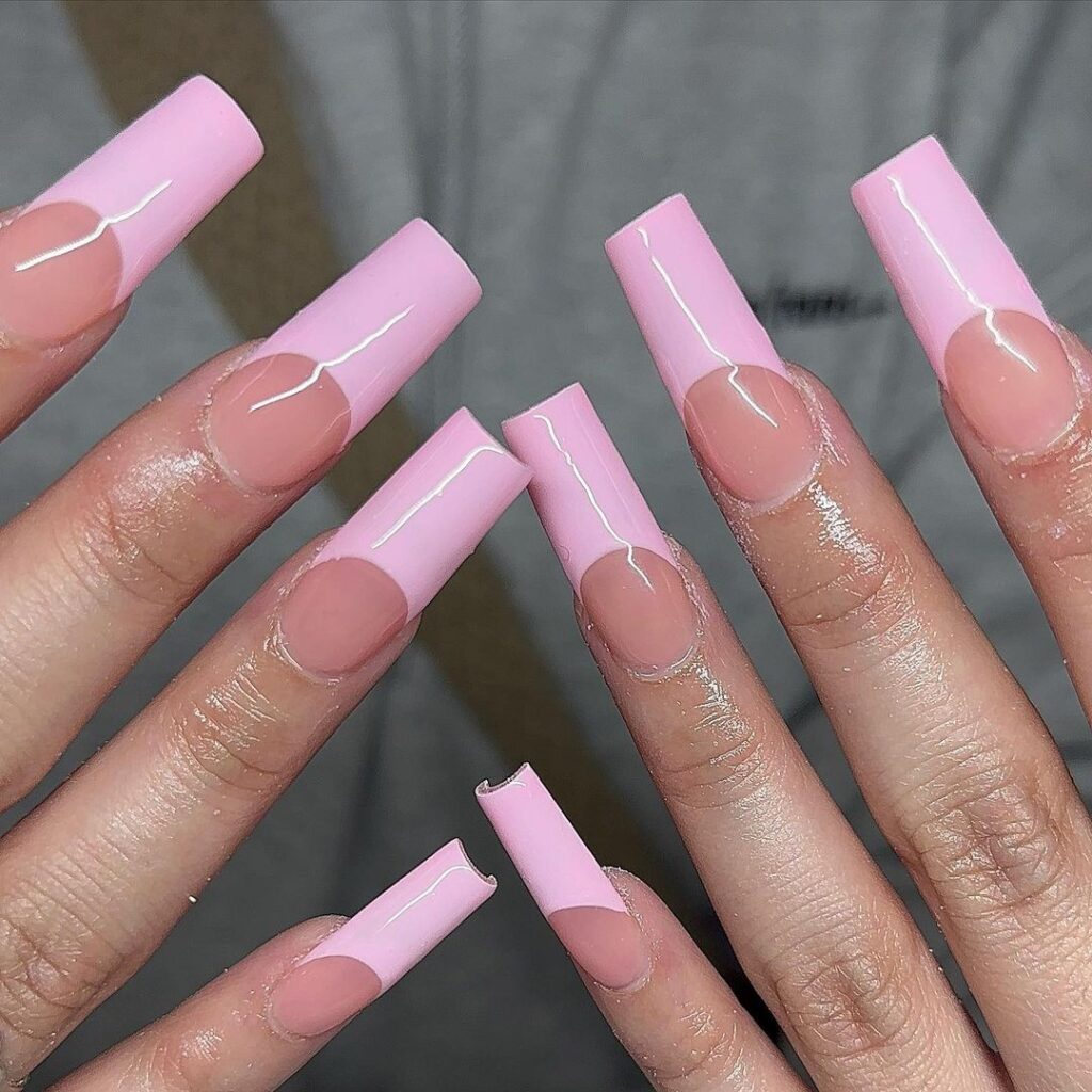 90s baby pink french nails