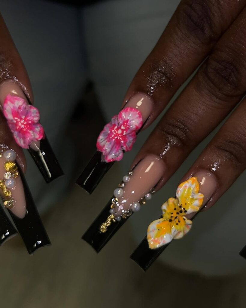 90s floral nail art