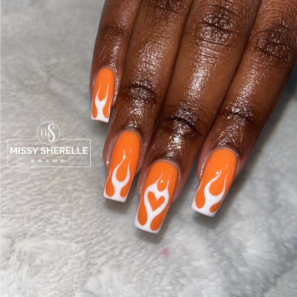 90s orange fiery nails