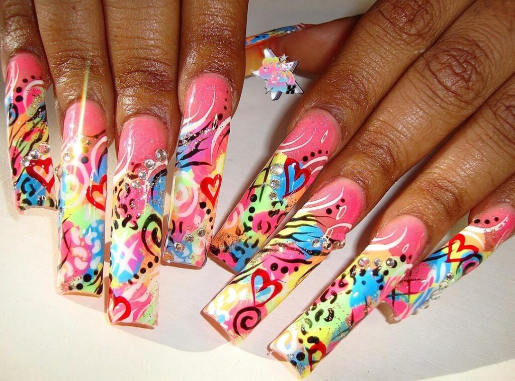 90s pink nail art