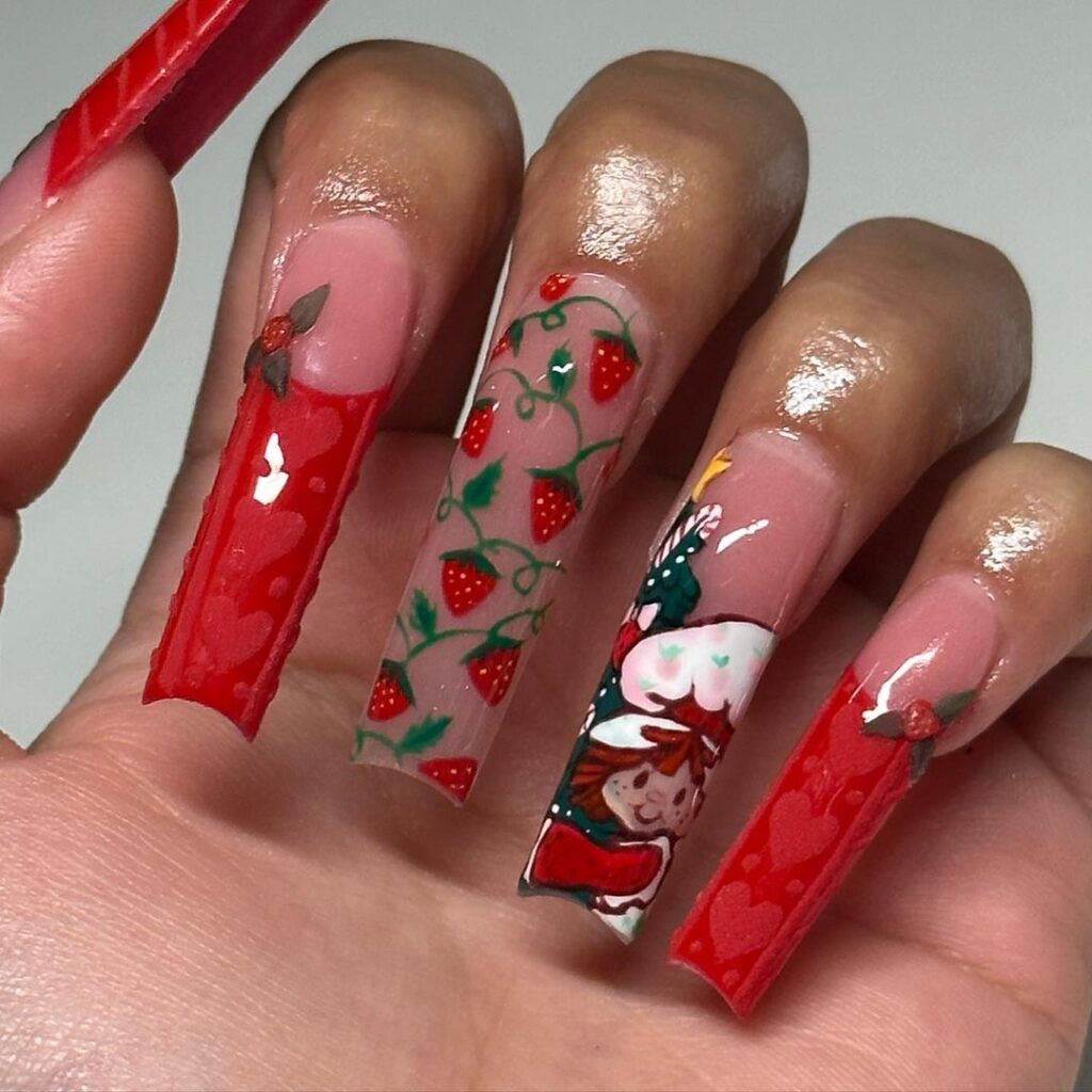 Christmas Strawberry Nail Design