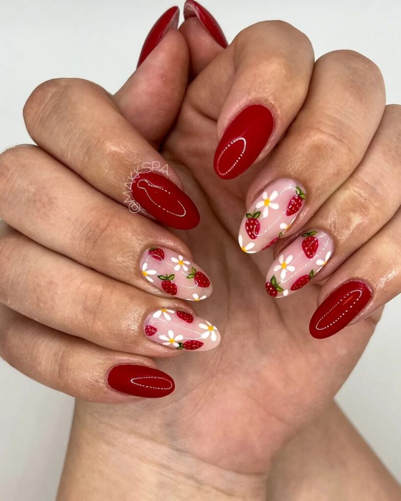 Deep Red Strawberry Nails