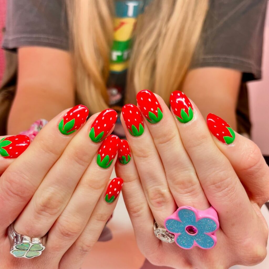Juicy And Cool Strawberry Nails