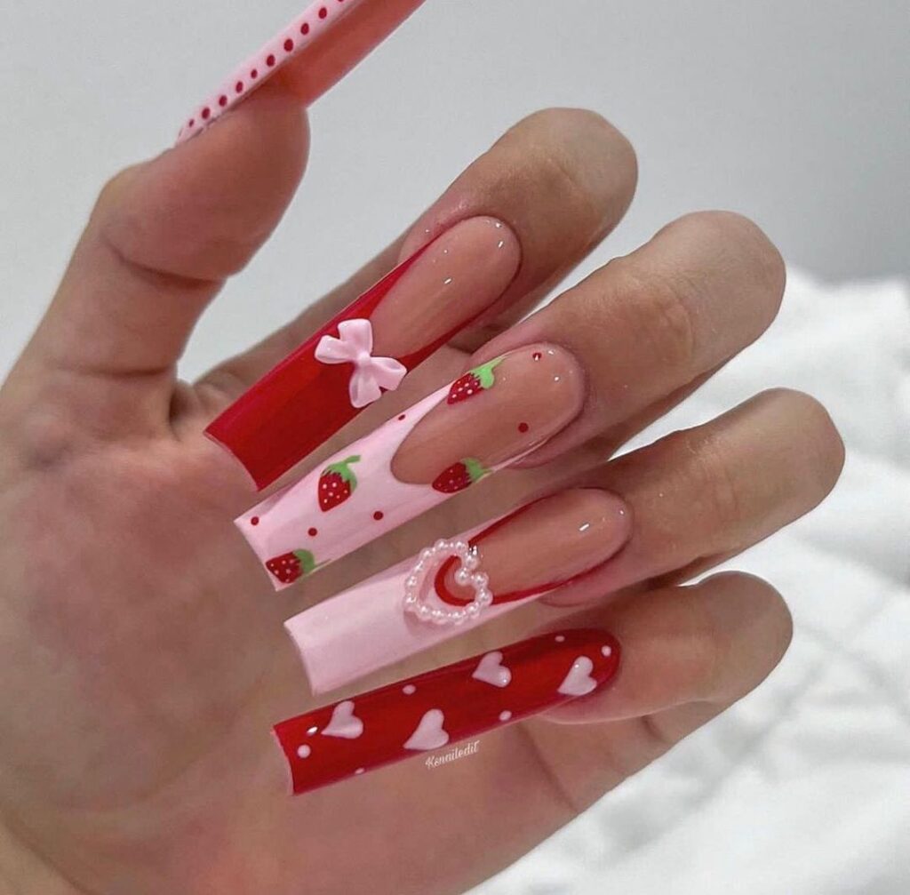 Romantic Strawberry Nail Design 