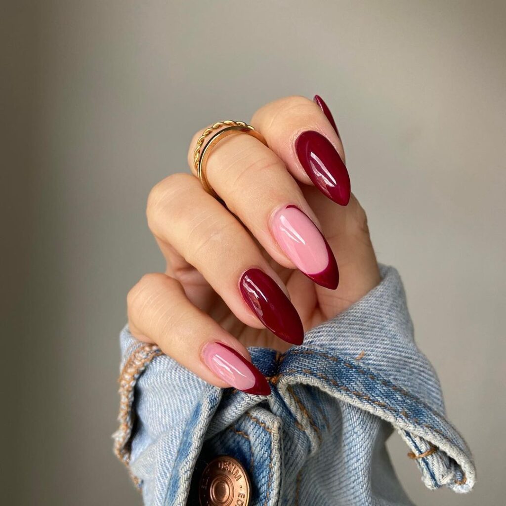 berry and pink nails