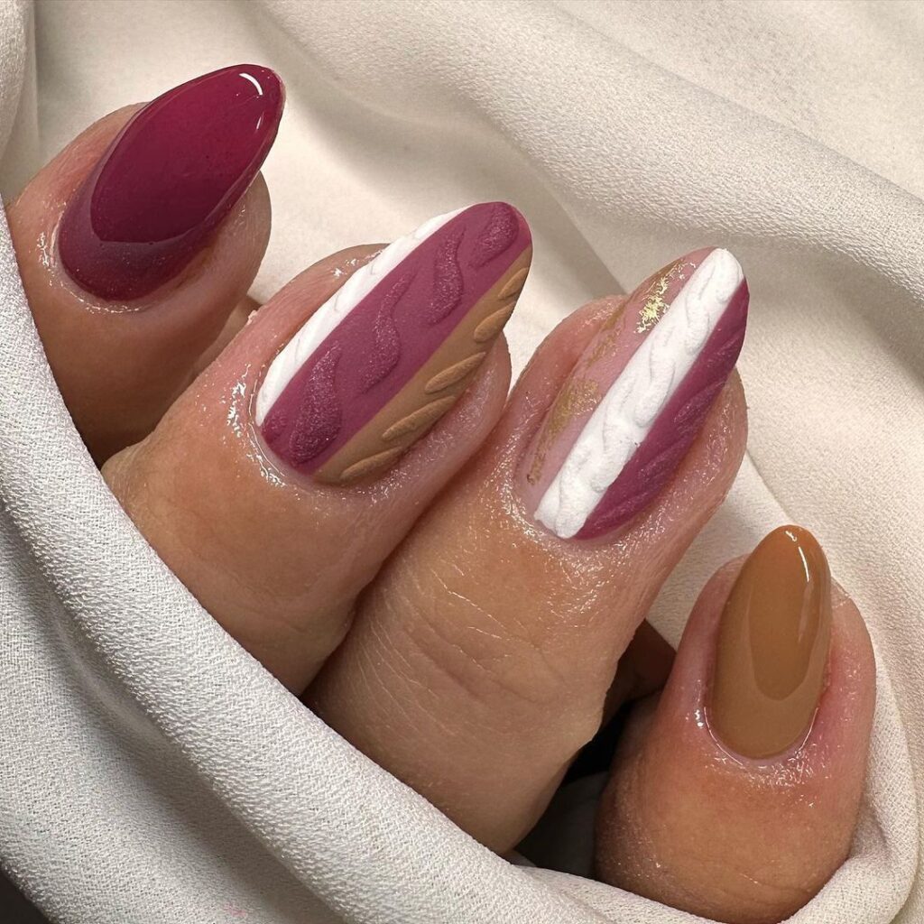 berry and white nails