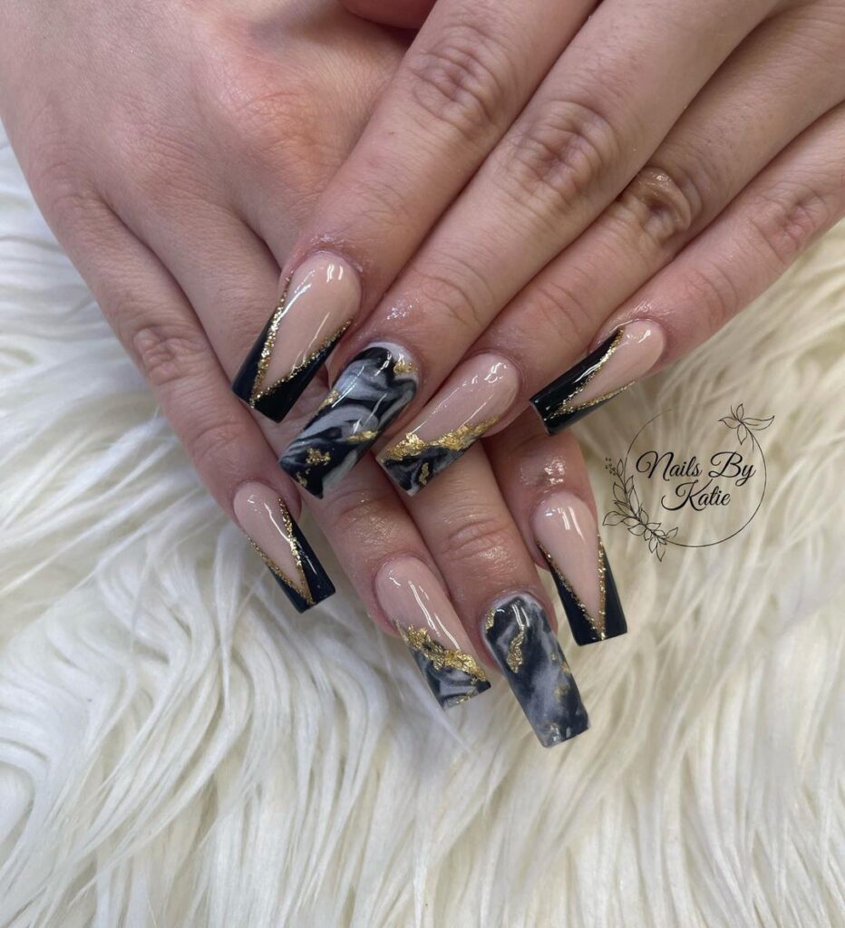 black and white marble nails