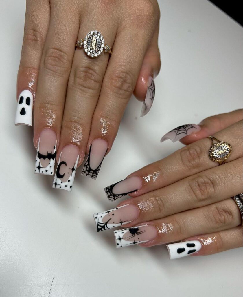 black and white y2k duck nails