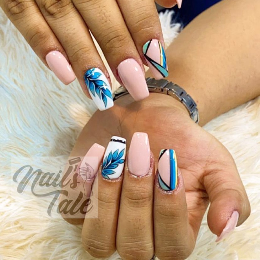 blue tropical nails