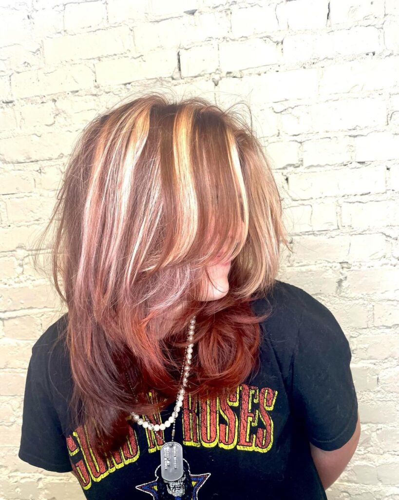chunky blonde highlights on red hair