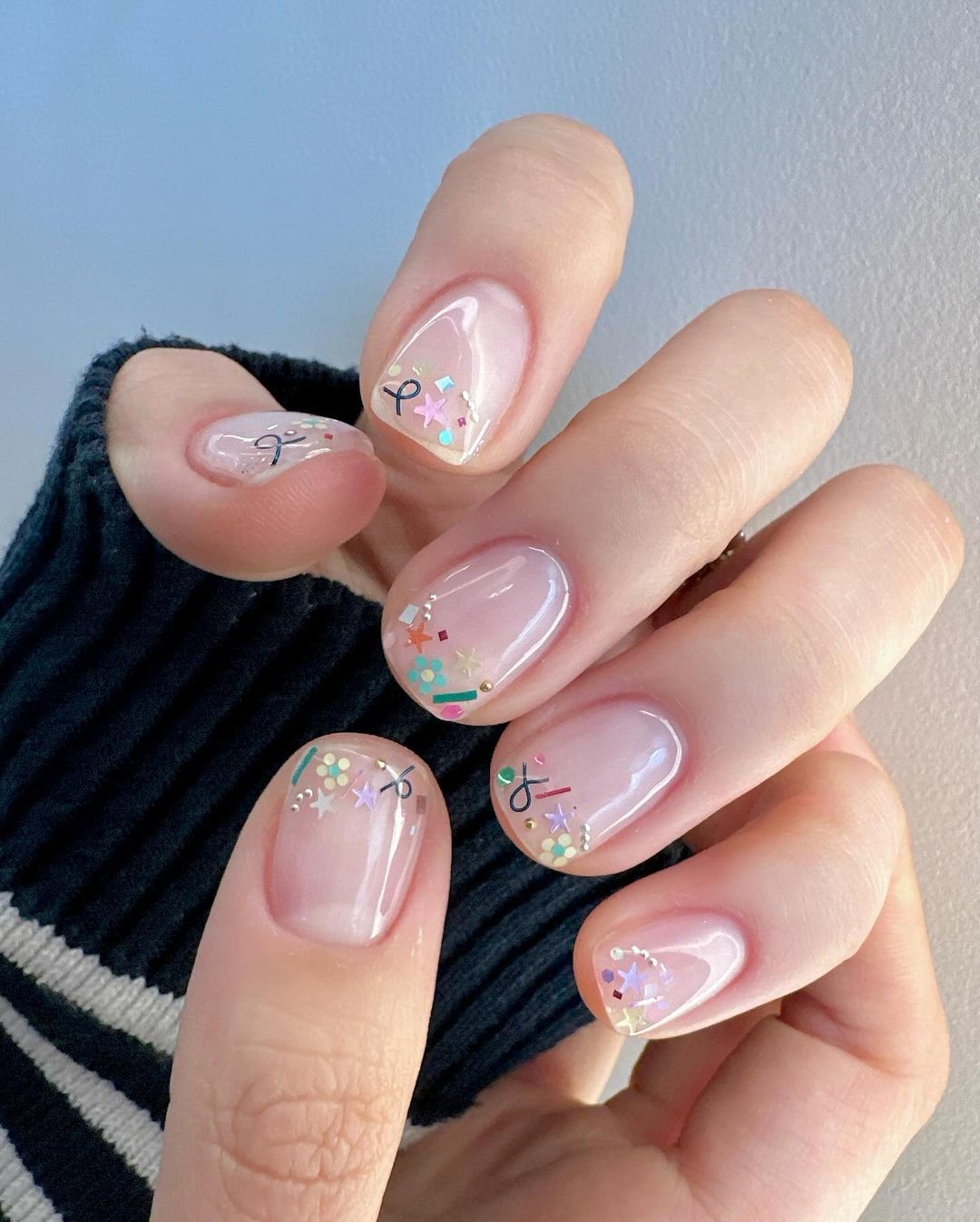 cute confetti korean nails
