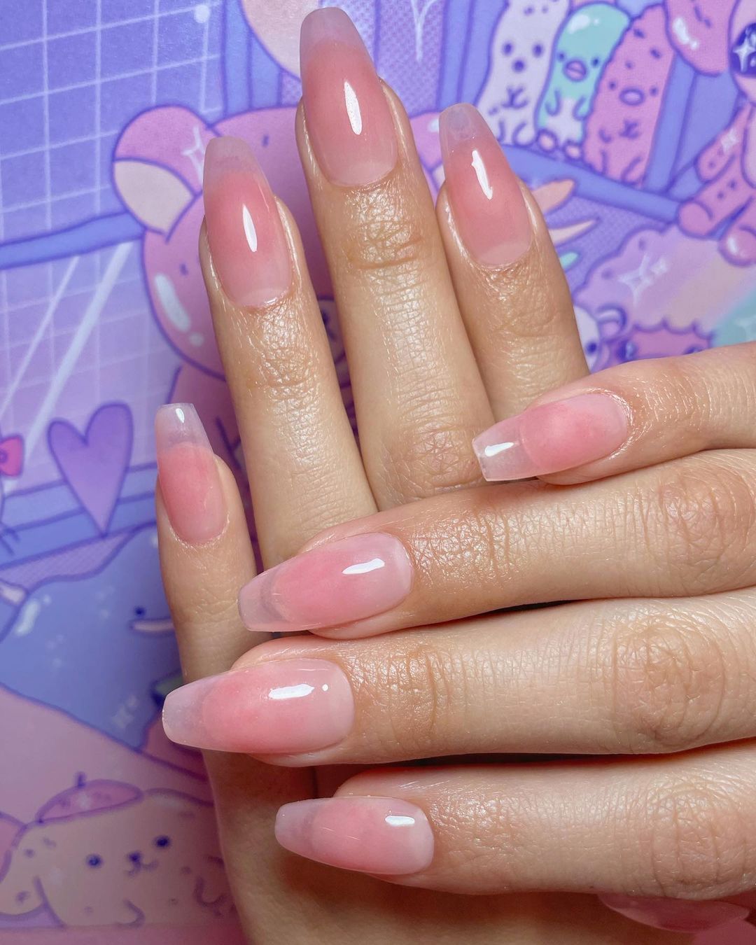 cute korean blush jelly nails