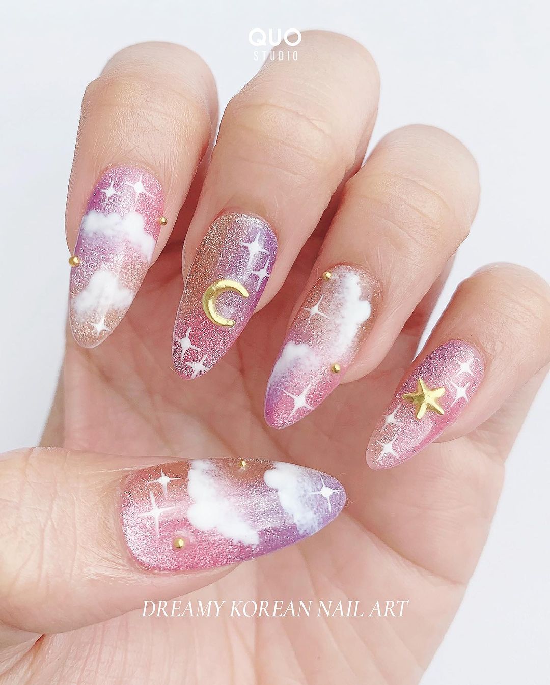cute korean nails inspired by the evening sky