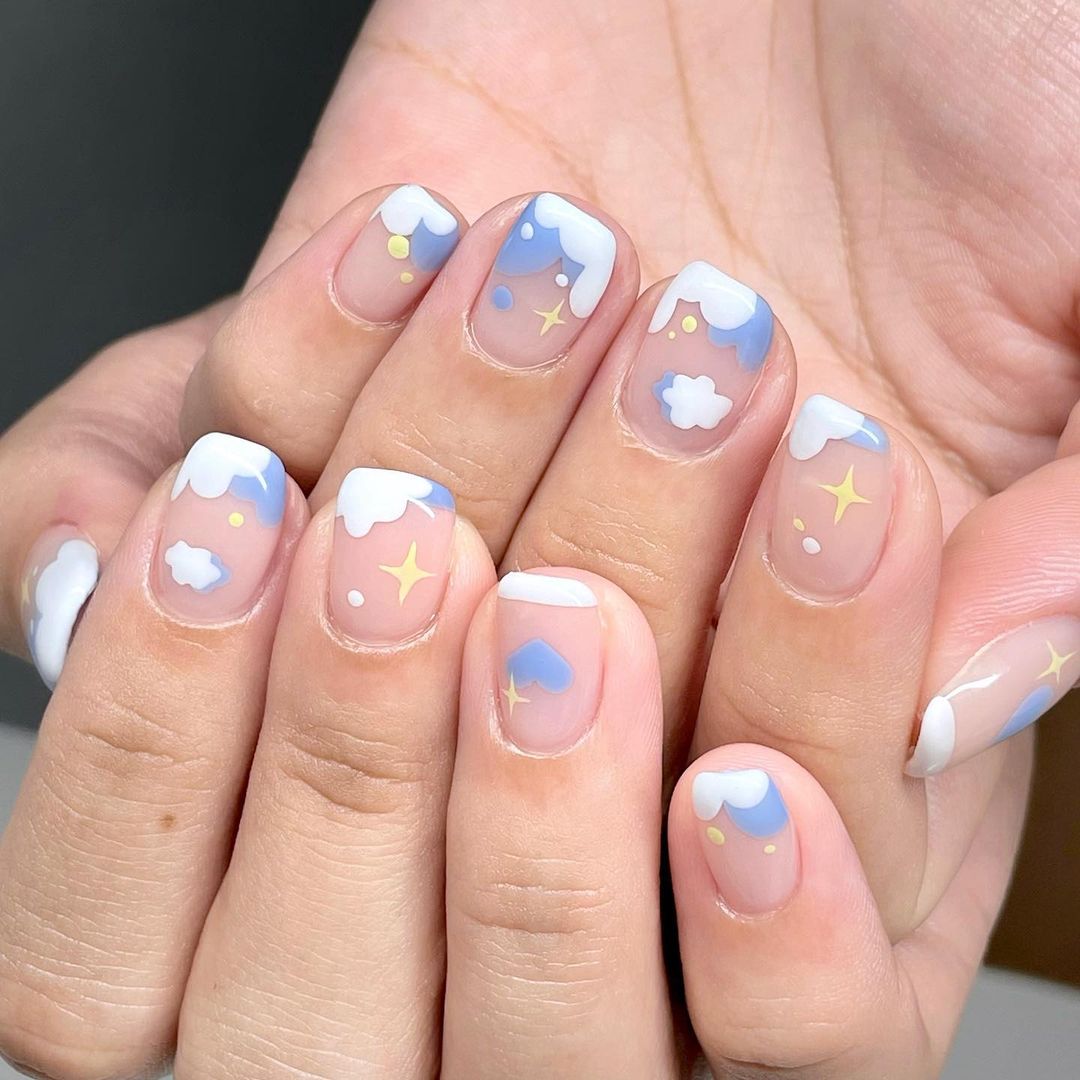 cute korean sky nails