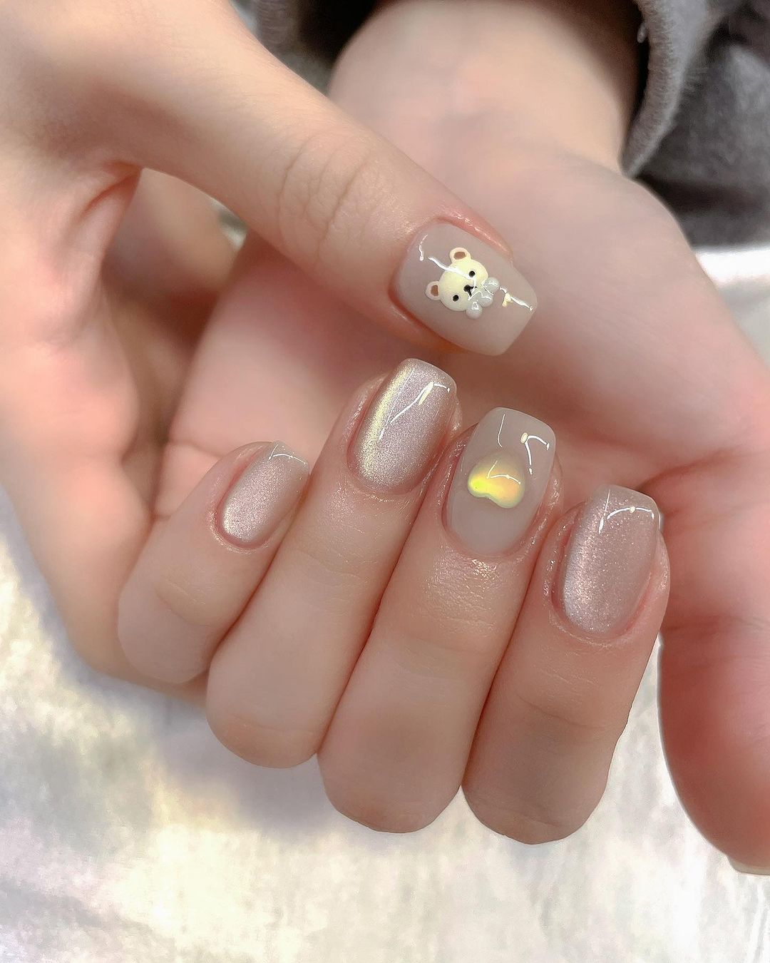 cute teddy korean nails