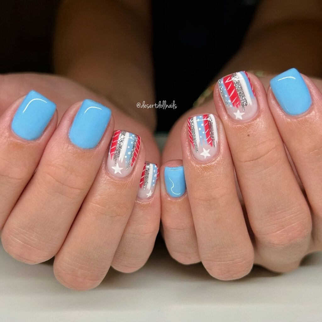 fun baby blue 4th of july nails